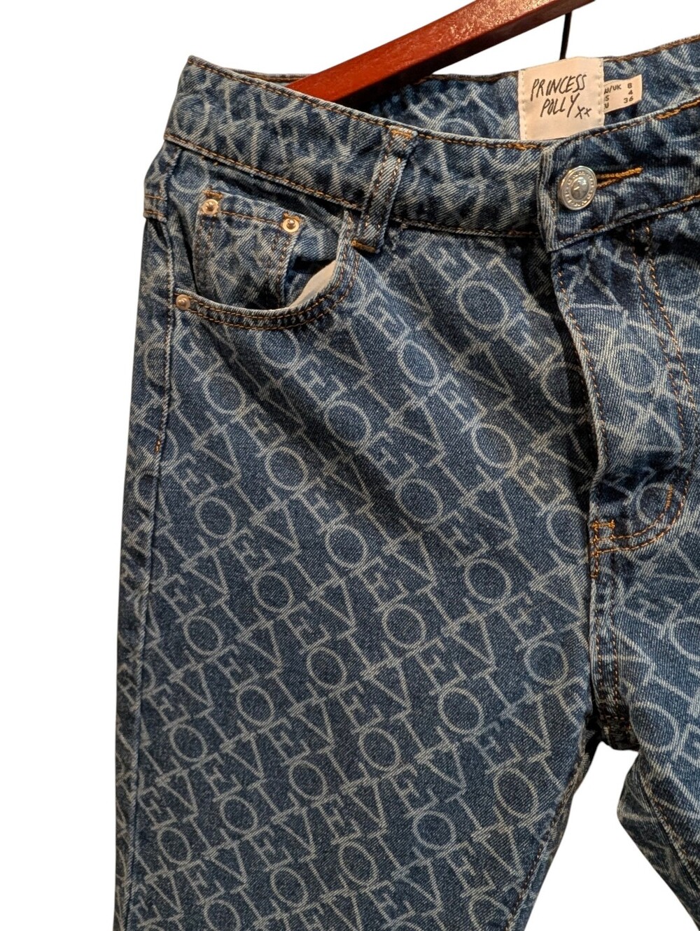 Princess Polly Blue Denim Jeans with Contrast Stitching